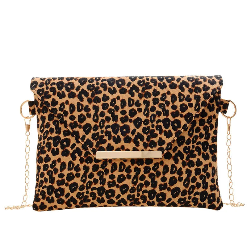 Leopard Leather Clutches Soft Surface Small Handbags