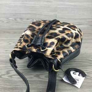 Leopard Leather Bucket Bag One Shoulder Women PU Messenger Bag