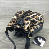 Leopard Leather Bucket Bag One Shoulder Women PU Messenger Bag