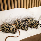 Leopard Messenger Bag Embroidery Drum Bag Women Shoulder Cross