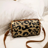 Leopard Messenger Bag Embroidery Drum Bag Women Shoulder Cross