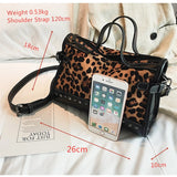Leopard Pattern Boston Handbag Leather Shoulder Messenger Bag Zipper Rivets