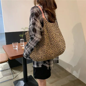 Leopard Pattern Women Canvas Shoulder Bag Large Capacity Tote Handbag