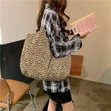 Leopard Pattern Women Canvas Shoulder Bag Large Capacity Tote Handbag
