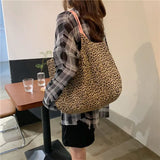 Leopard Pattern Women Canvas Shoulder Bag Large Capacity Tote Handbag