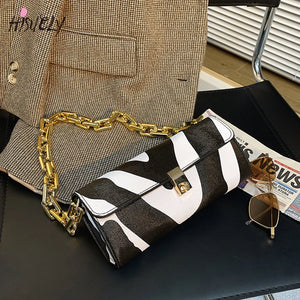 Leopard Pattern Thick Chain Shoulder Bag Handbag Purse Women's Hand Bag