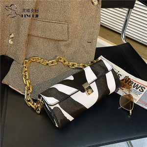 Leopard Pattern Thick Chain Shoulder Bag Handbag Purse Women's Hand Bag