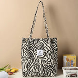 Leopard Pattern Shoulder Bag Corduroy Women Shopping Tote Handbags