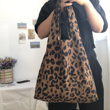 Leopard Pattern Women's Handbags Vest Bag Corduroy Girls Student Large Shoulder