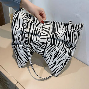 Leopard Pleated Canvas Bag Shoulder Bags Women Satchel Tote Bag