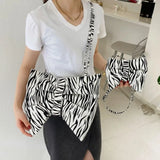 Leopard Pleated Canvas Bag Shoulder Bags Women Satchel Tote Bag
