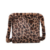 Leopard Plush Shoulder Bag Women's Vintage Handbag Large Capacity Messenger Bag