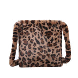 Leopard Plush Shoulder Bag Women's Vintage Handbag Large Capacity Messenger Bag