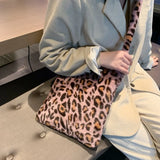 Leopard Plush Shoulder Bag Women's Vintage Handbag Large Capacity Messenger Bag