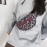 Leopard Print Chest Bag For Women Belt Phone Pouch Casual Canvas Waist Bag