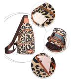 Leopard Print Sling Bag Leather Shoulder Multi-Pockets Headphone Hole