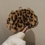 Leopard Print Fluffy Shoulder Crossbody Bags Woman Cow Pattern Handbags