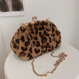 Leopard Print Fluffy Shoulder Crossbody Bag Cow Pattern Handbag
