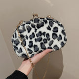 Leopard Print Fluffy Shoulder Crossbody Bag Cow Pattern Handbag