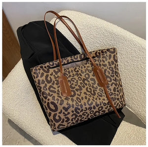 Leopard Print Large Handbag Retro Shoulder Bag
