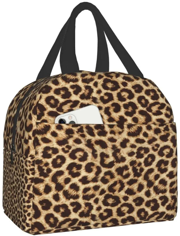 Leopard Print Lunch Bag Insulated Reusable Thermal Tote Bag for Women Men