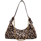 Leopard Print Nylon Underarm Chain Shoulder Tote Bag