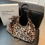 Leopard Print Nylon Underarm Chain Shoulder Tote Bag