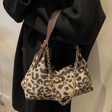 Leopard Print Nylon Underarm Chain Shoulder Tote Bag