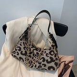 Leopard Print Nylon Underarm Chain Shoulder Tote Bag
