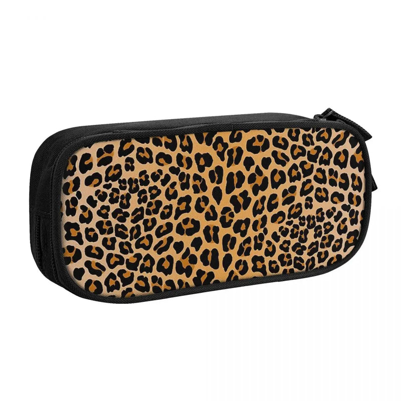 Leopard Print Pen Box Student School Anime Zipper Pen Bag Child Stationery Bag