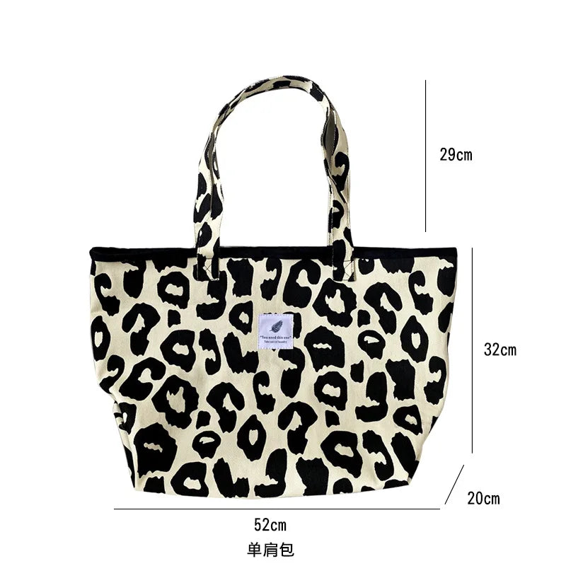 Leopard Print Tote Bag for Women Large Capacity Canvas Shoulder Handbags