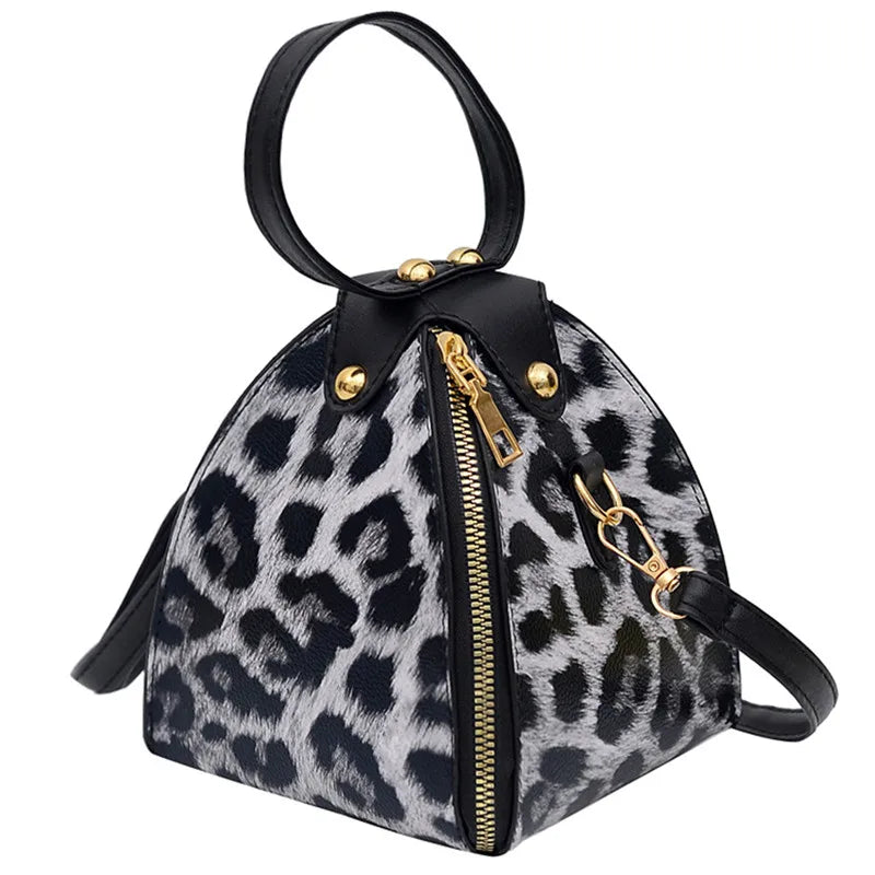 Leopard Print Women Shoulder Bag PU Leather Triangle Mini B