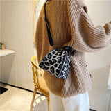 Leopard Print Women Shoulder Bag PU Leather Triangle Mini B