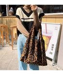 Leopard Print Women Shoulder Bags Vintage Ladies Corduroy Vest Bag