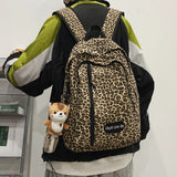 Leopard Printing Backpack Canvas Travel Bag Large Capacity Shoulder Rucksack