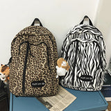 Leopard Printing Backpack Canvas Travel Bag Large Capacity Shoulder Rucksack