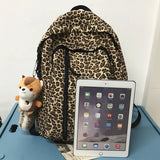 Leopard Printing Backpack Canvas Travel Bag Large Capacity Shoulder Rucksack