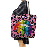 Leopard Rainbow Lips Tote Bag Thick Rope Shopper Travel Female Poly
