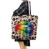 Leopard Rainbow Lips Tote Bag Thick Rope Shopper Travel Female Poly