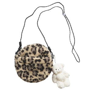 Leopard Crossbody Bag Retro Plush Small Round Bag Ladies Shoulder Bag