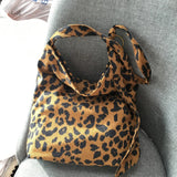 Leopard Shoulder Bag Cotton Woman Large Tote Handbag Shopping Eco Messenger