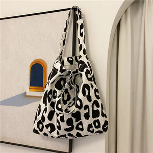 Leopard Shoulder Bag Large Soft Tote Bag Casual Shopping Beach Travel Canvas Bag