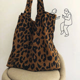 Leopard Shoulder Bags Women Large Capacity Corduroy Travel Storage Tote Bag