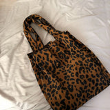 Leopard Shoulder Bags Women Large Capacity Corduroy Travel Storage Tote Bag