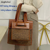 Leopard Shoulder Bags Women Vintage PU Underarm Large Capacity Top-handle Bag