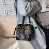Leopard Small PU Leather Women Bucket Crossbody Bag Fall Lady Handbag