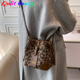 Leopard Small PU Leather Women Bucket Crossbody Bag Fall Lady Handbag