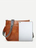 Leopard Wide Strap Women Crossbody Bag Large Capacity PU Leather Shoulder Messen