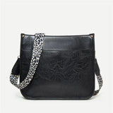 Leopard Wide Strap Women Crossbody Bag Large Capacity PU Leather Shoulder Messen