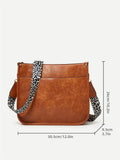 Leopard Wide Strap Women Crossbody Bag Large Capacity PU Leather Shoulder Messen